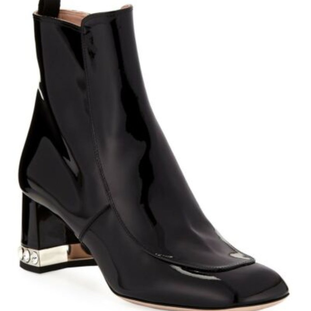 Miu Miu Patent Leather Crystal Heel Booties